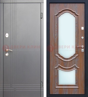 Серая входная дверь со светлой МДФ и зеркалами внутри ДЗ-77 в Самаре
