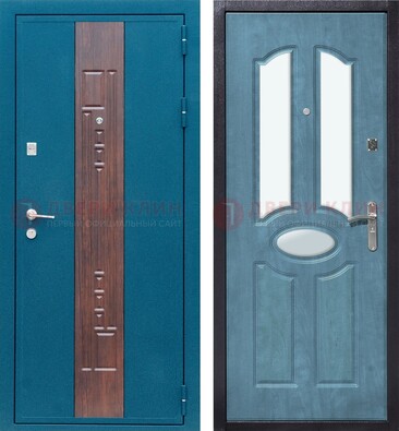 Голубая металлическая дверь МДФ с тремя зеркальными вставками ДЗ-78 в Самаре