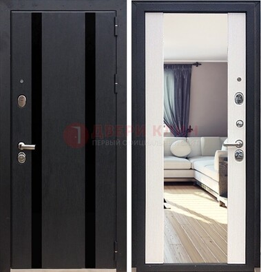 Черная входная дверь с зеркалом МДФ внутри ДЗ-9 в Самаре