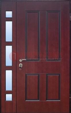 Красная входная полуторная дверь со стеклом ПЛ-10 в Самаре