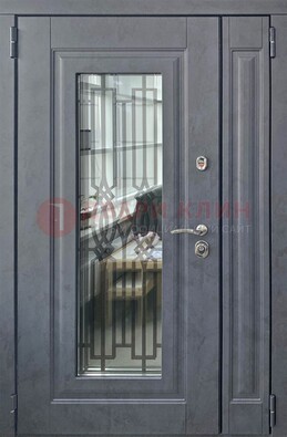 Серая стальная дверь Винорит со стеклом и ковкой ПЛ-29 в Самаре