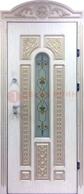 Белая железная дверь с МДФ и витражом ВЖ-26 в Самаре