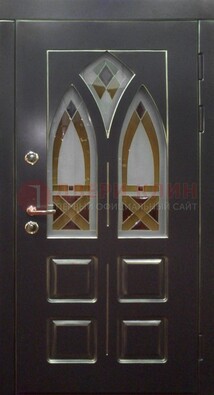Чёрная железная дверь с МДФ и витражом ВЖ-27 в Самаре