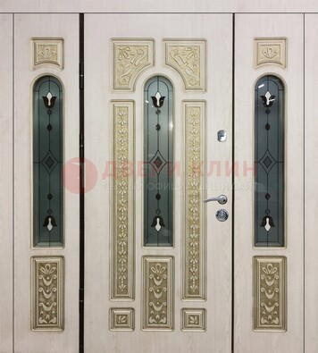 Светлая железная дверь с МДФ и витражом ВЖ-34 в Самаре